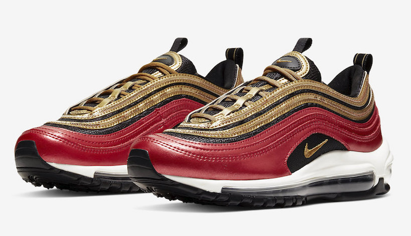 Nike Air Max 97 Red Glitter Gold front