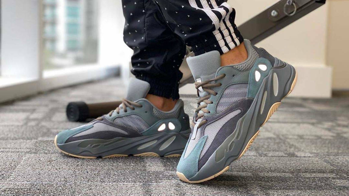 yeezy 700 teal blue on feet