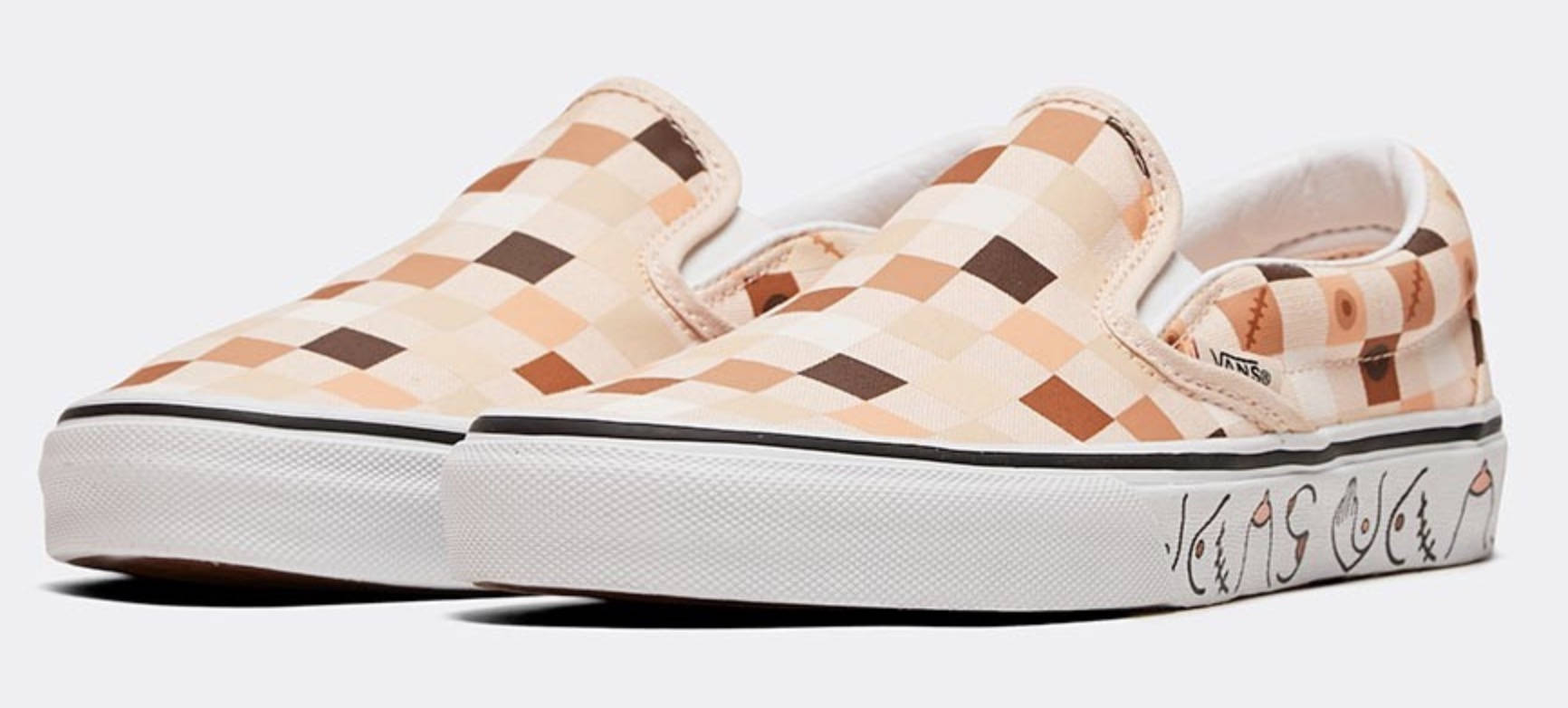 Nude checkered slip hot sale on vans