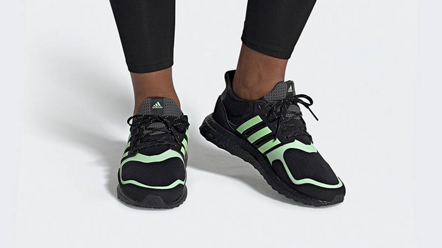 adidas ultraboost black green on foot shot