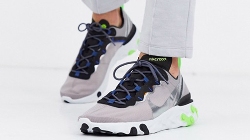 Nike React Element 55 Trainers In Grey And Green Buy Clothes Shoes Online