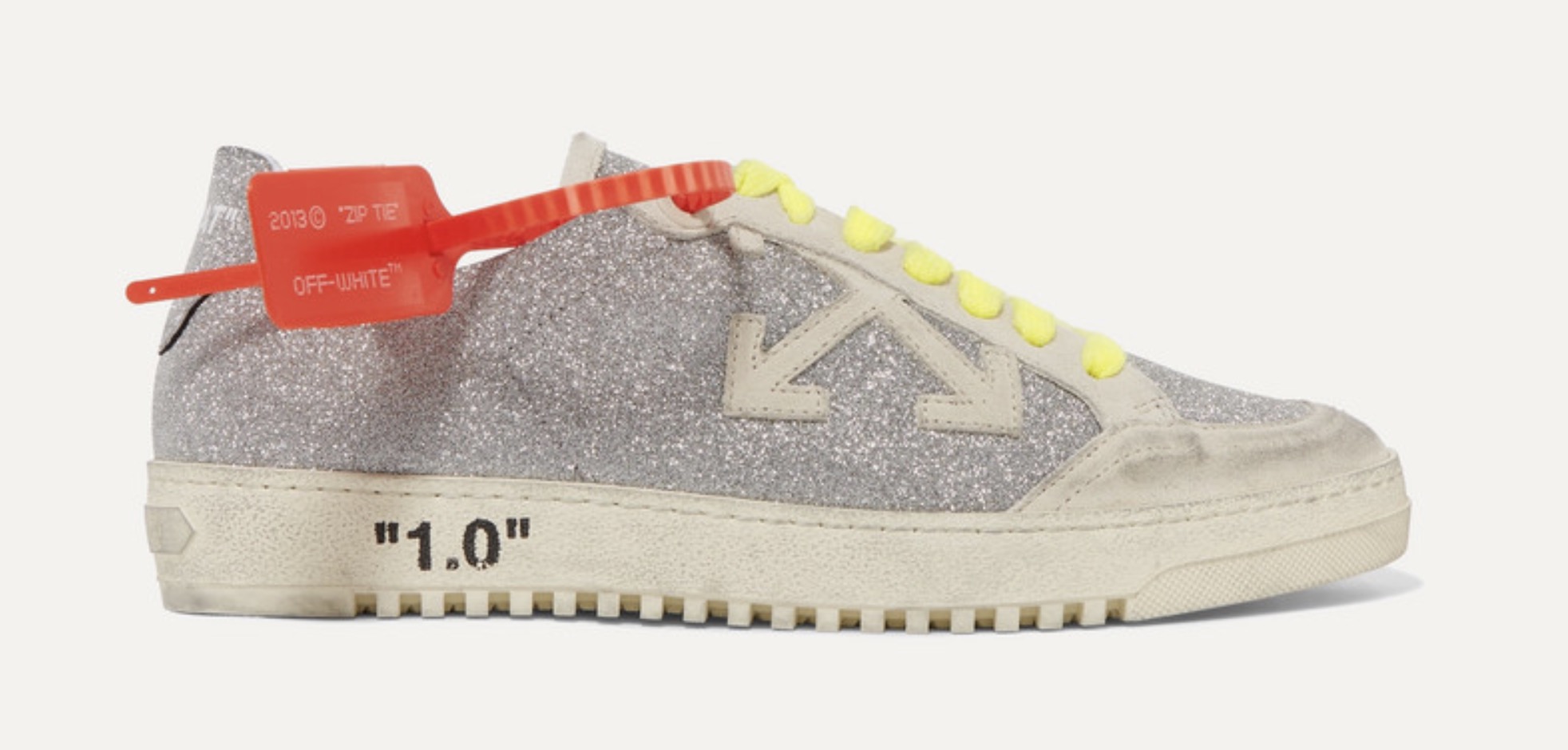 Off-White Arrow 2.0 distressed glittered leather