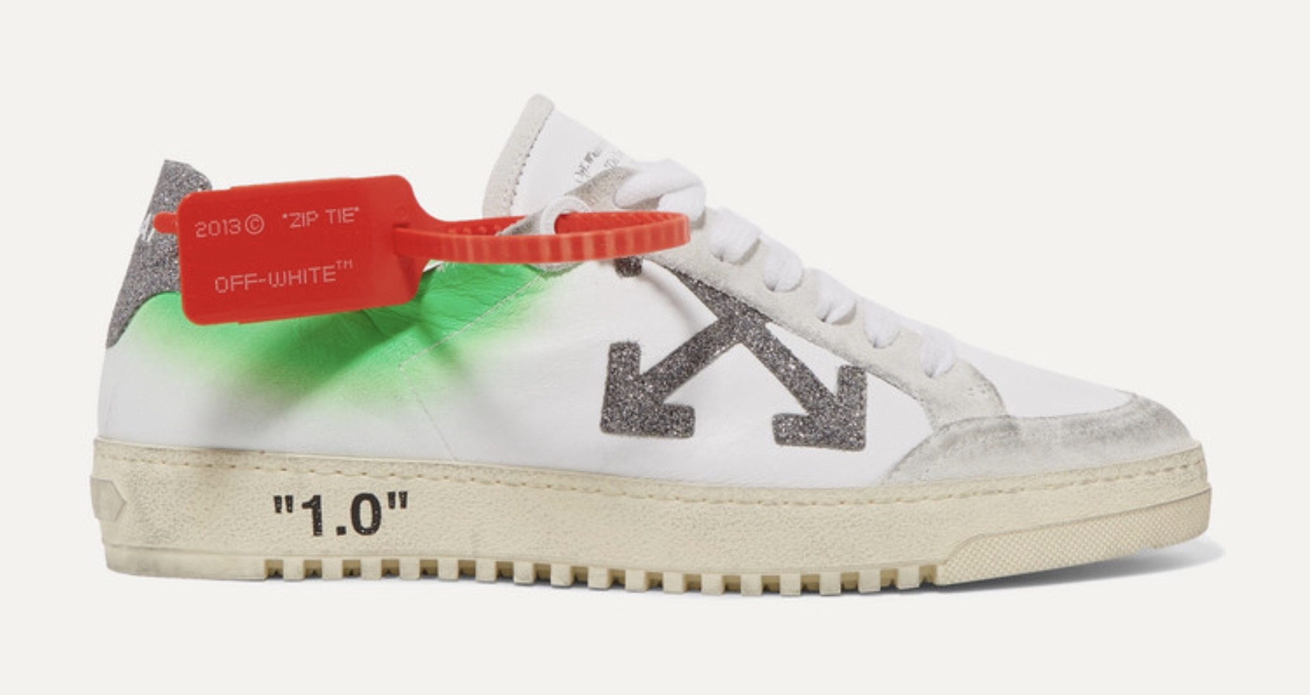 Off-White Arrow 2.0 distressed leather and suede sneakers
