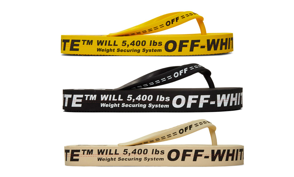 Off white flip flops feature