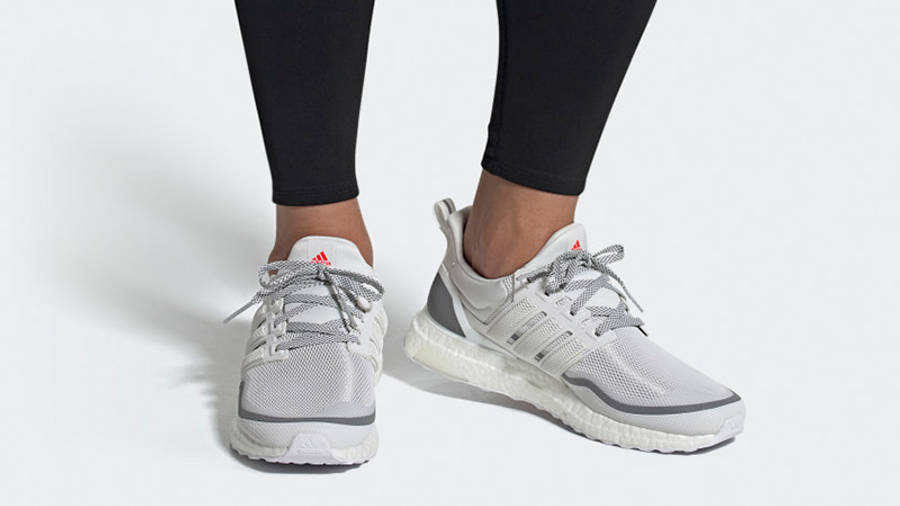 adidas Ultra Boost Reflective White Grey EG8104 on foot