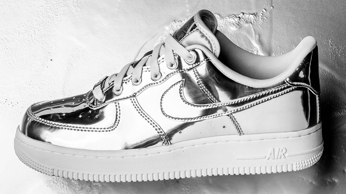 silver and white air force 1