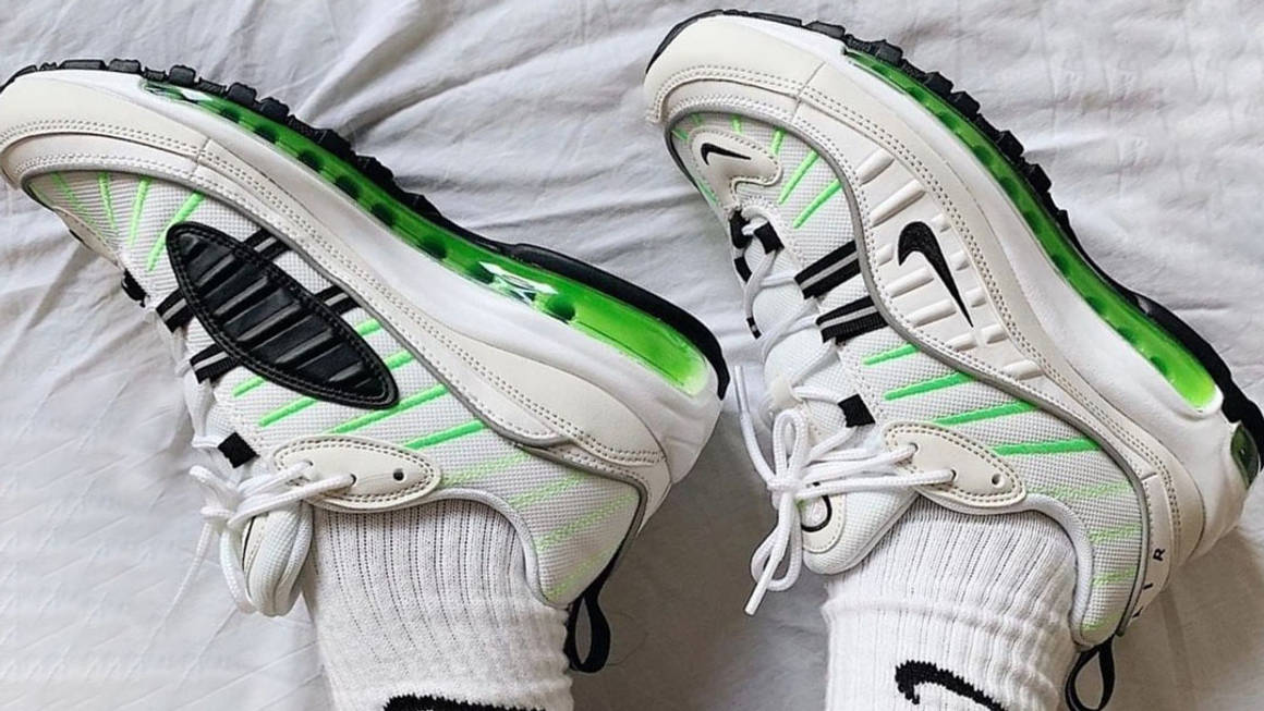 white and green air max 98