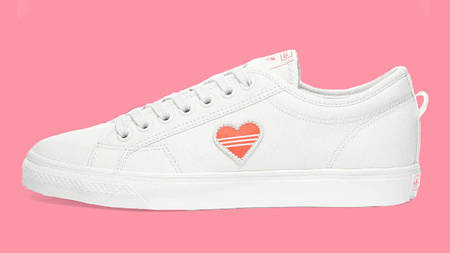 Red Hearts Decorate This Clean And Classic adidas Sneaker Red Hearts Decorate This Clean And Classic adidas Sneaker
