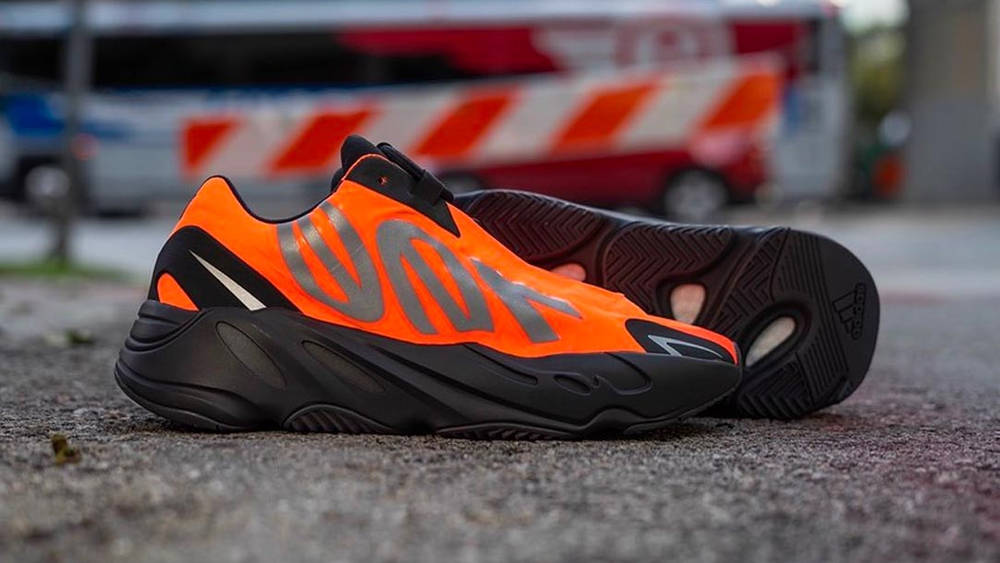 Image via snkrsden Yeezy 700 MNVN "Orange"