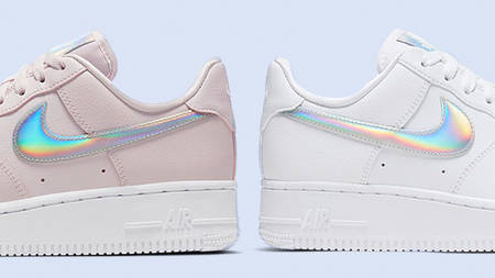 Two New Nike Air Force 1's Get Iridescent Swooshes In White And Pink Two New Nike Air Force 1's Get Iridescent Swooshes In White And Pink