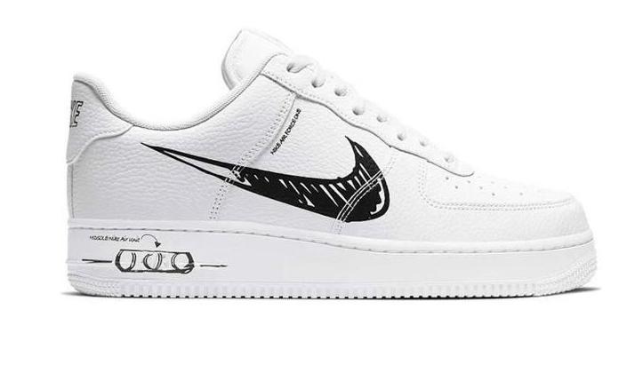 Nike Air Force 1 White Sketch Swoosh side