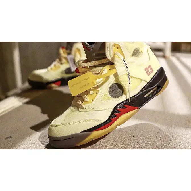 Off-White x Air Jordan 5 Sail Fire Red | Where To Buy | DH8565-100 