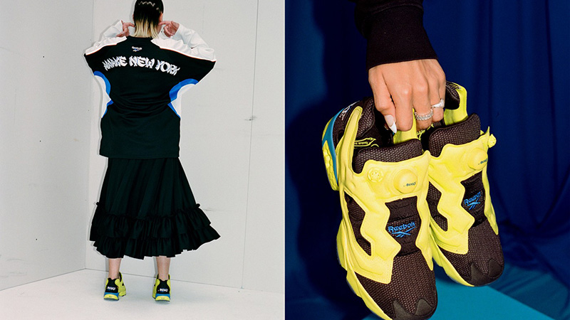 Awake NY x Reebok Instapump Fury Yellow Black on hand