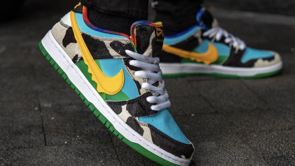 The Ben & Jerry's x Nike SB Dunk "Chunky Dunky" Finally Gets a Release Date Ben & Jerry x Nike SB Dunk Low Chunky Dunky On Foot Closeup