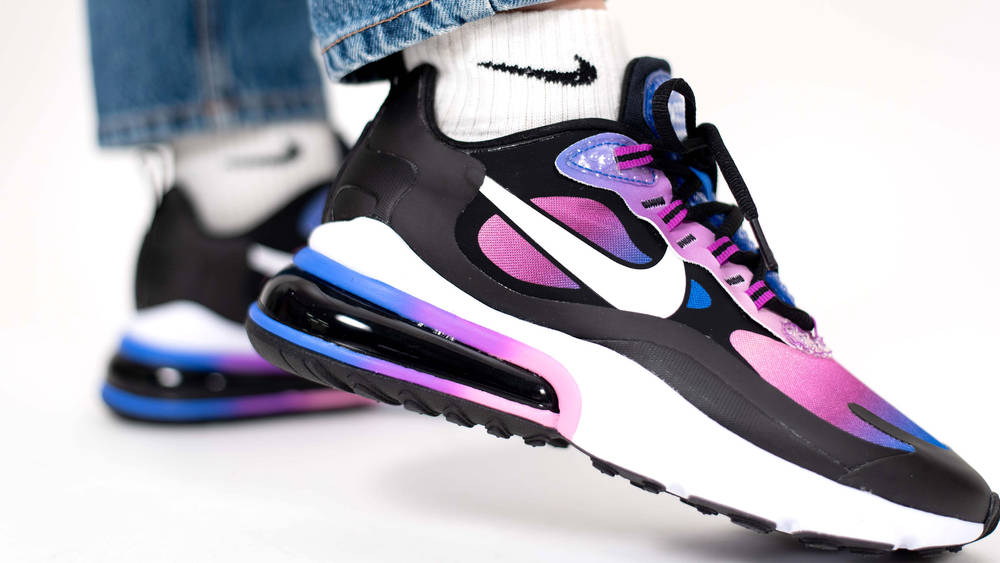 Nike Air Max 270 React Purple Flamingo Black1 side on Nike Air Max 270 React Purple Flamingo Black1 side on