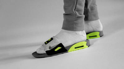 Nike Air Max 90 Slide Grey Volt BQ4635-001 on foot