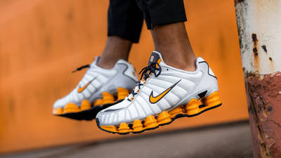 Nike Shox TL White Orange Peel On Foot