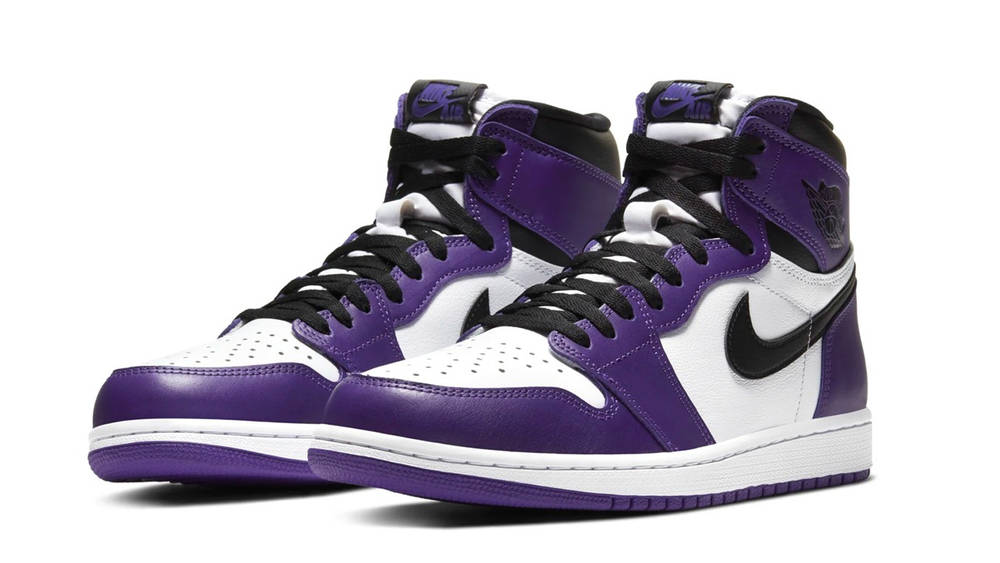 Image via Nike air jordan 1 retro high OG court purple pair shot