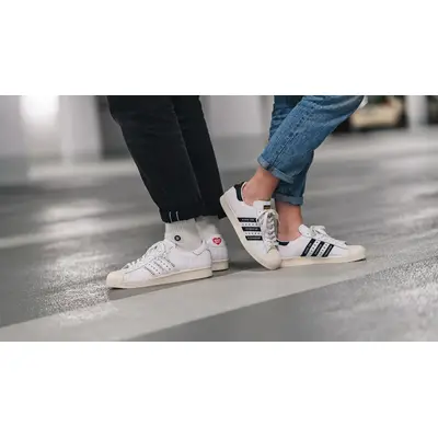 Human Made x adidas Superstar White Black on foot