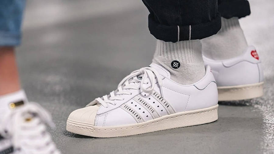 Human Made x adidas Superstar White on foot