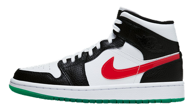 air jordan 1 mid black university red white green gold