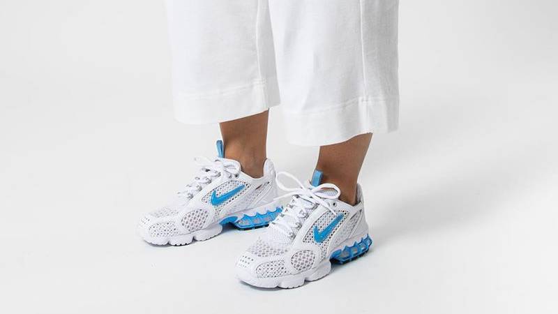 nike air zoom spiridon cage 2 white and blue