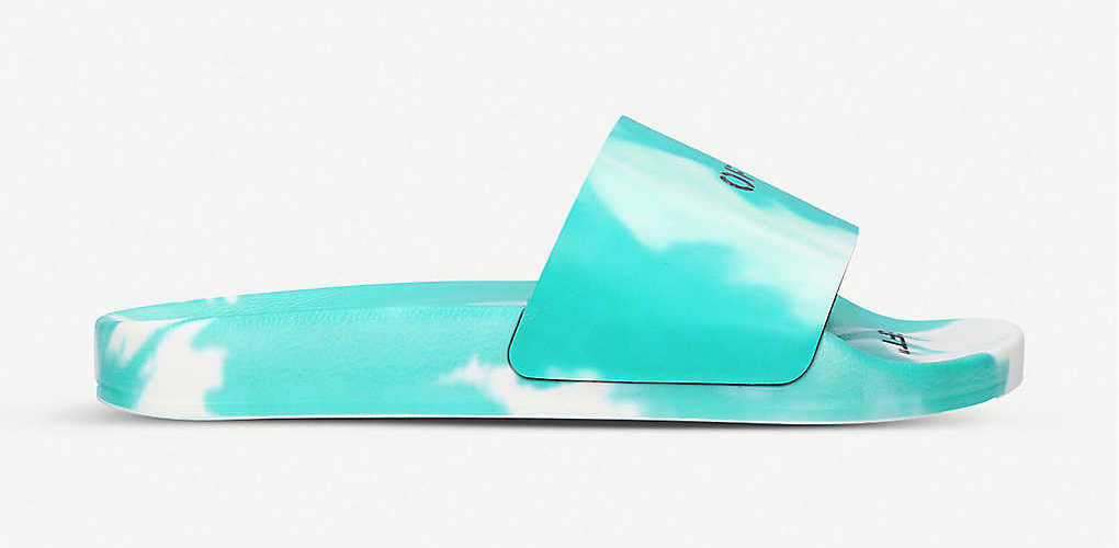 Off-White Logo Print Tie Dye Sliders Teal White