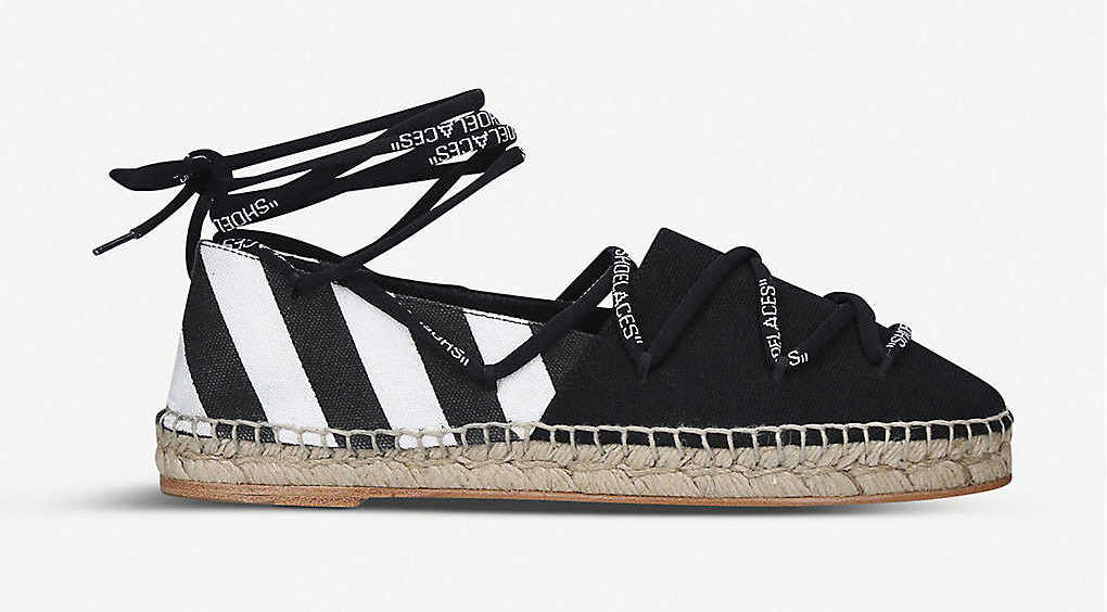 Off-White Striped Strappy Canvas Espadrilles Black