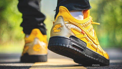 Off-White x Nike Rubber Dunk University Gold On Foot Back