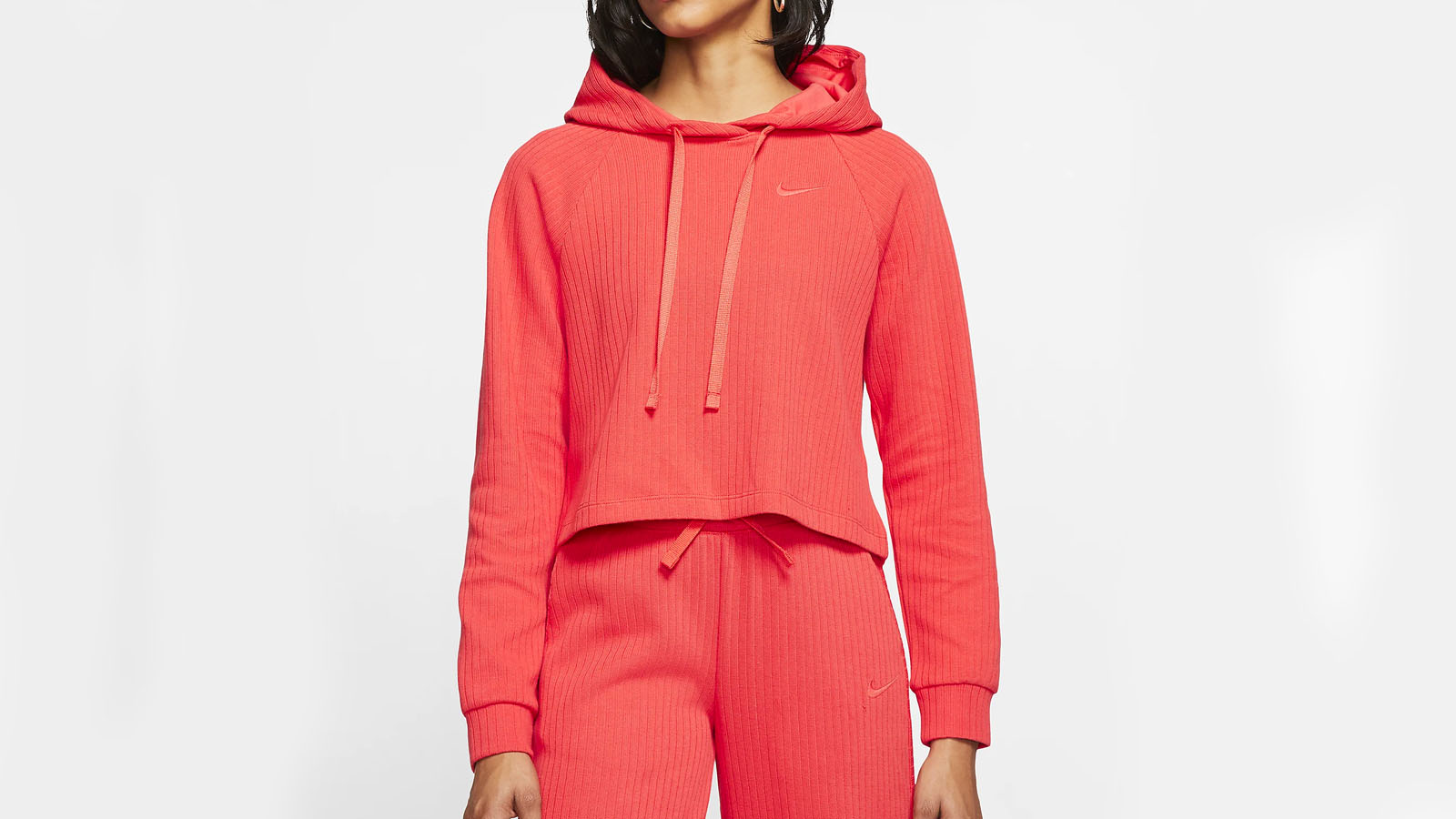 coral ribbed hoodie