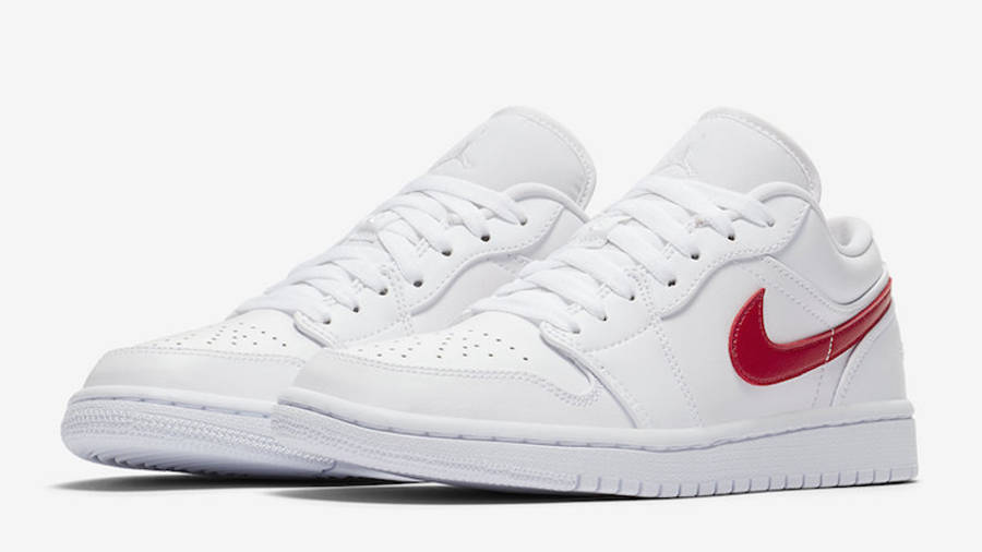 white jordans with red tick