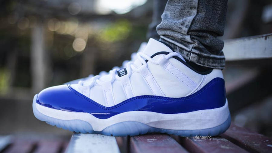 Jordan 11 Low Concord White On Foot Side