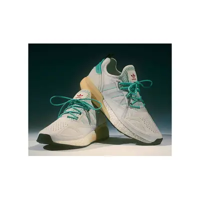 adidas ZX 2K Boost Crystal White Green Lifestyle Slanted