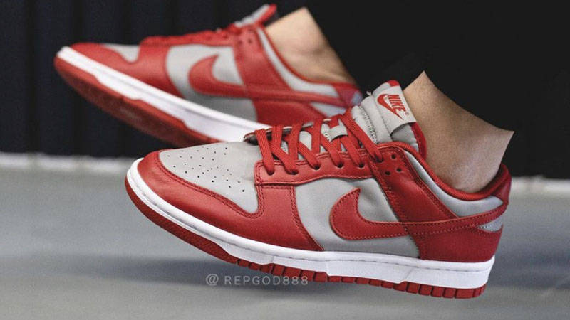 medium gray varsity red nike dunks