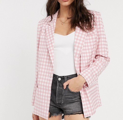 ASOS Design Co-ord Blazer Gingham Pink