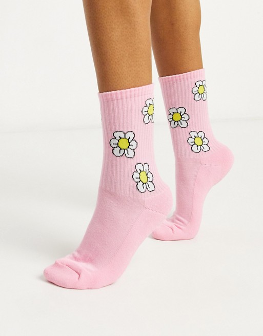 Lazy Oaf in bloom socks in pink daisy