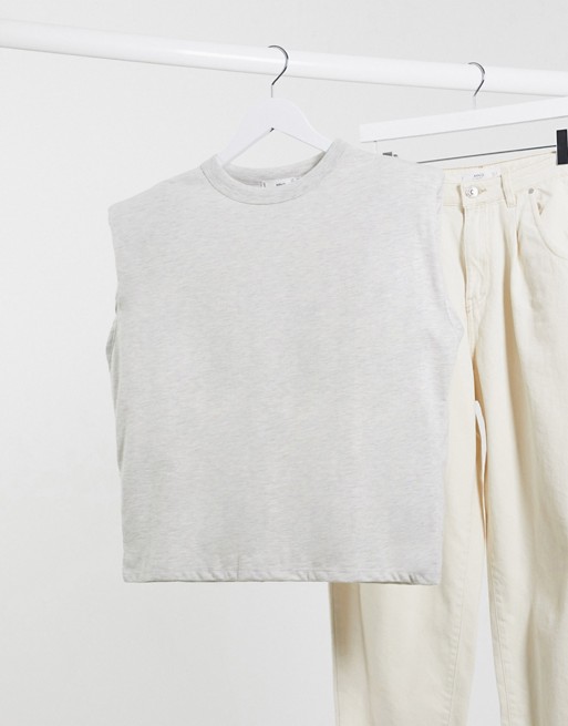 Mango padded shoulder sleeveless top in grey marl