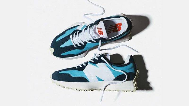 New Balance 327 Blue Black Side-by-Side