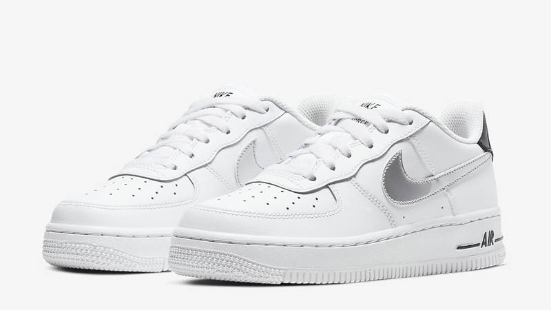 Nike Air Force 1 Low White Black Metallic Silver GS