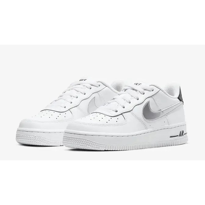 Nike Air Force 1 Low White Black Metallic Silver Gs 