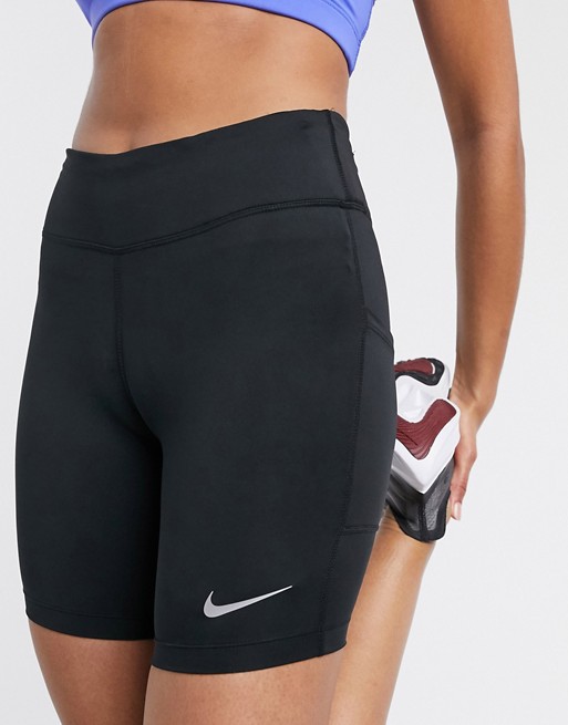 Nike legging shorts in black with mini swoosh