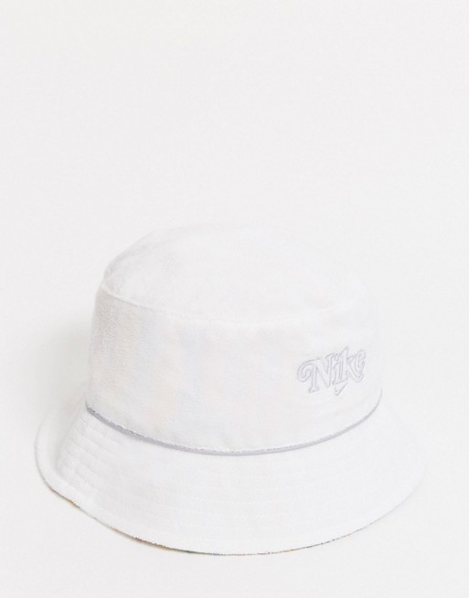 Nike reversible toweling bucket hat in white
