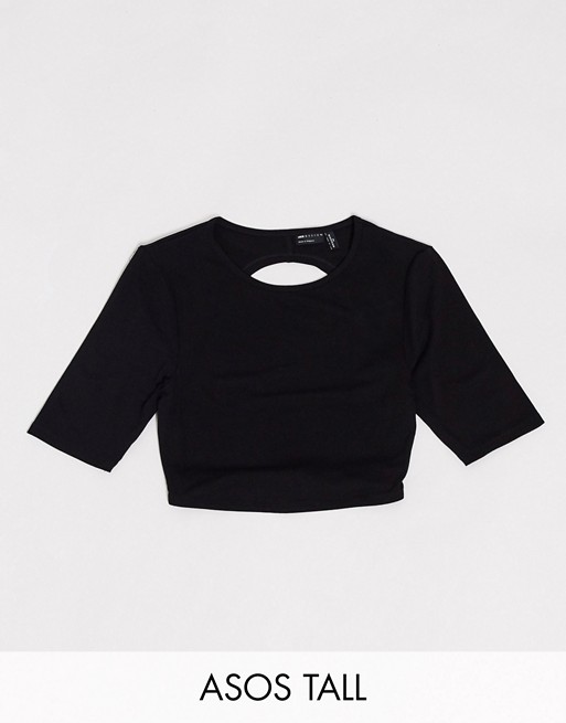 ASOS DESIGN Tall crop top with open back and half sleeve in black