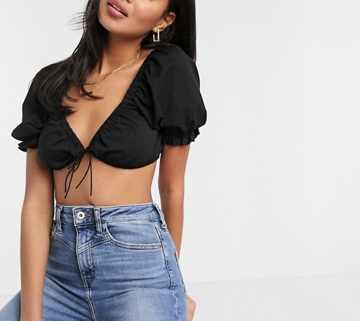 ASOS Design Tie Front Crop Top Black