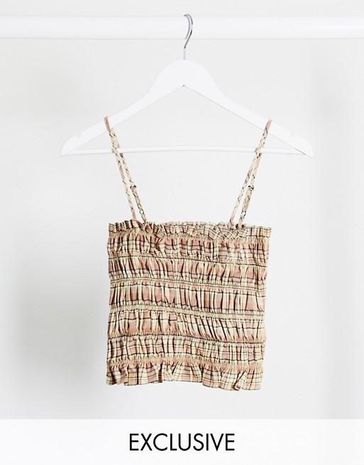 COLLUSION check shirred cami top co-ord in check