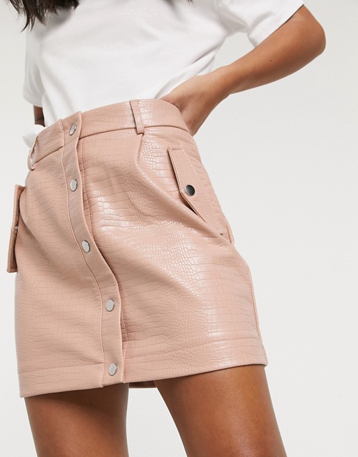 Miss Selfridge Petite croc faux leather skirt in nude