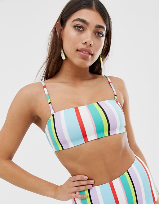 Monki bandeau stripe print bikini top in multi