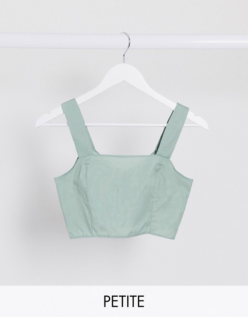 PrettyLittleThing Petite co-ord crop top with button detail in sage green