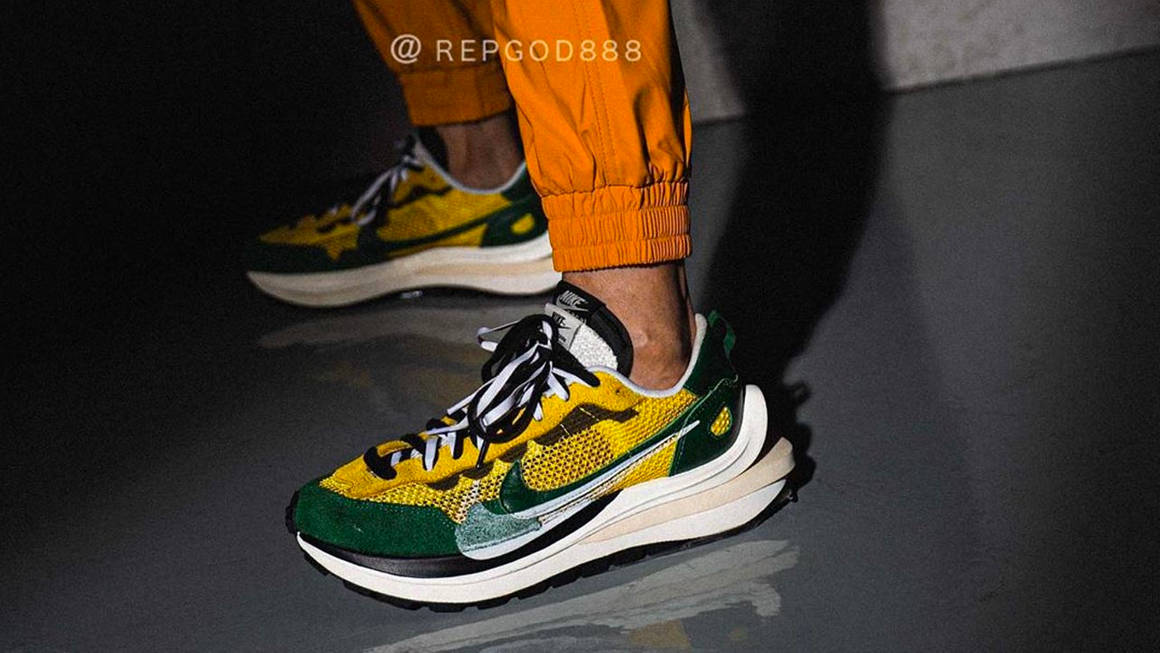 sacai vaporwaffle tour yellow on feet