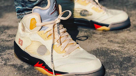 An On-Foot Look at the Off-White x Air Jordan 5 "Sail"